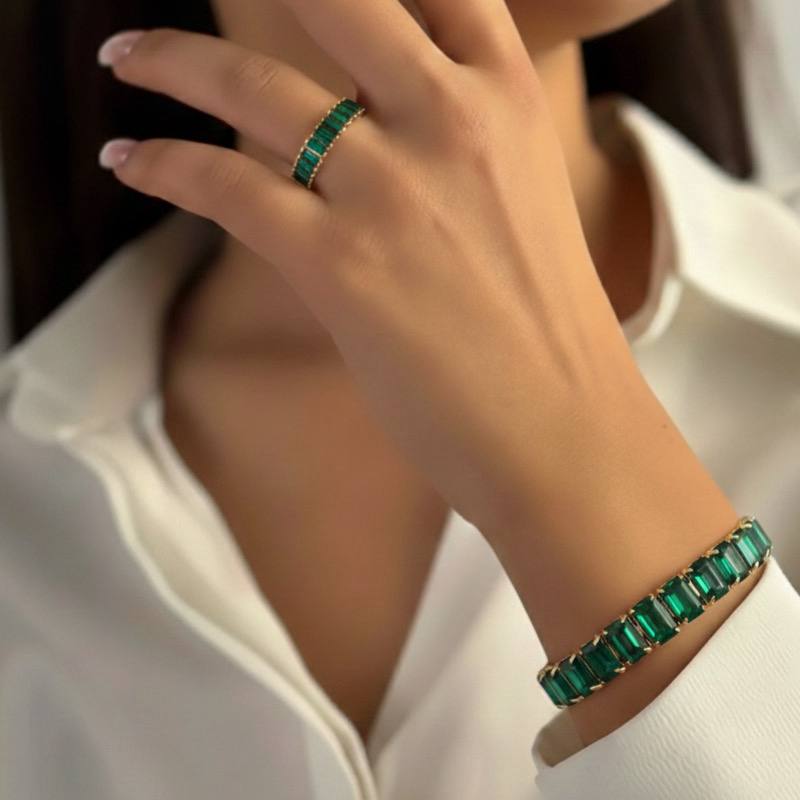 ست انگشتر و دستبند زمرد باگت