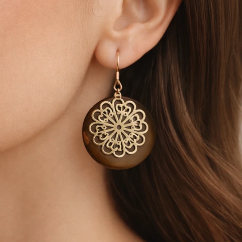 گوشواره زنانه طرح گل رزین