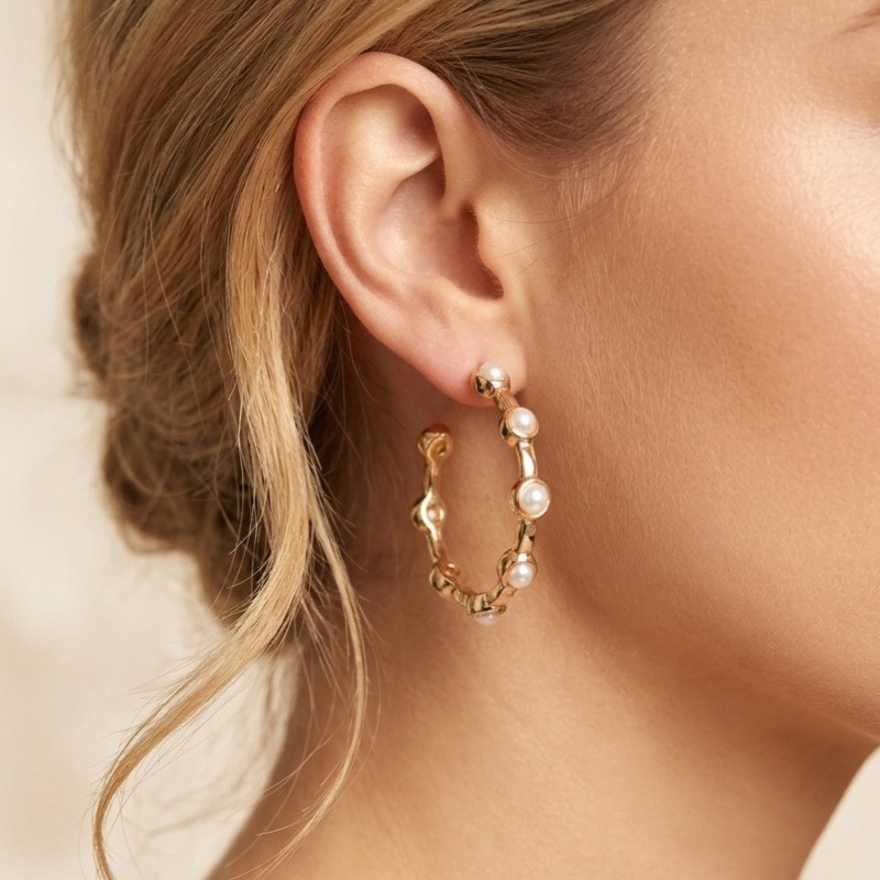 گوشواره حلقه ای زنانه مرواریدی